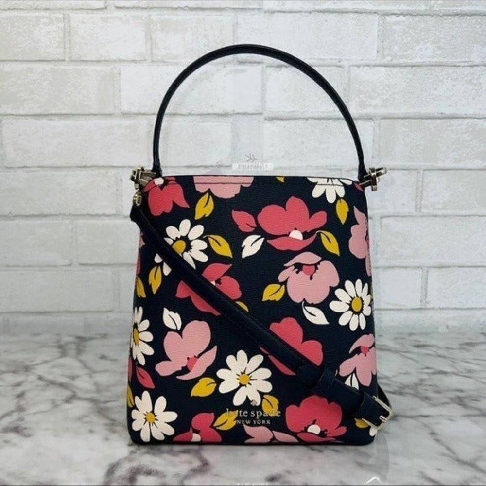 Kate Spade Darcy Road Trip Floral Bucket Bag Crossbody Blue Multi